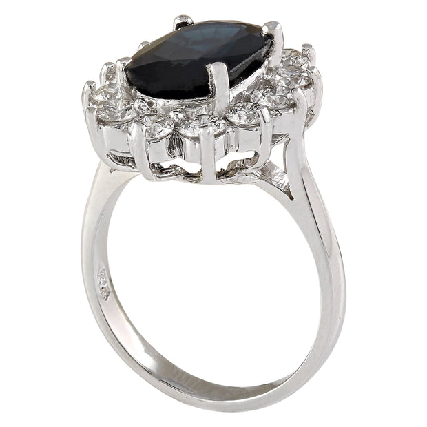 5.77 Carat Natural Sapphire 14K White Gold Diamond Ring - Fashion Strada