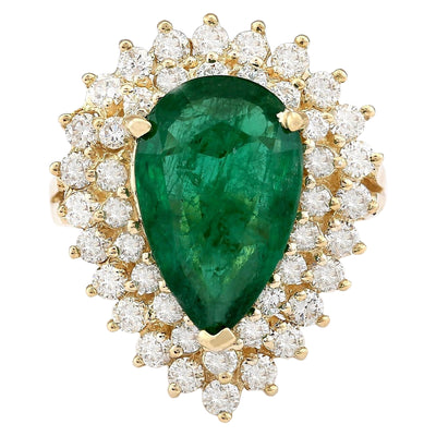 5.84 Carat Natural Emerald 14K Yellow Gold Diamond Ring - Fashion Strada