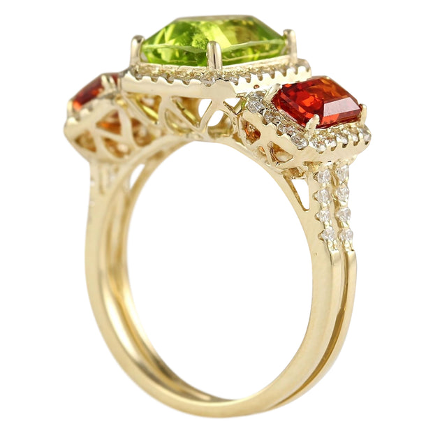 5.85 Carat Natural Peridot Sapphire 14K Yellow Gold Diamond Ring - Fashion Strada