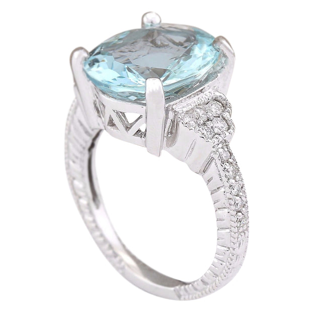 5.89 Carat Natural Aquamarine 14K White Gold Diamond Ring - Fashion Strada