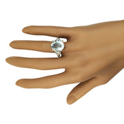 5.89 Carat Natural Aquamarine 14K White Gold Diamond Ring - Fashion Strada