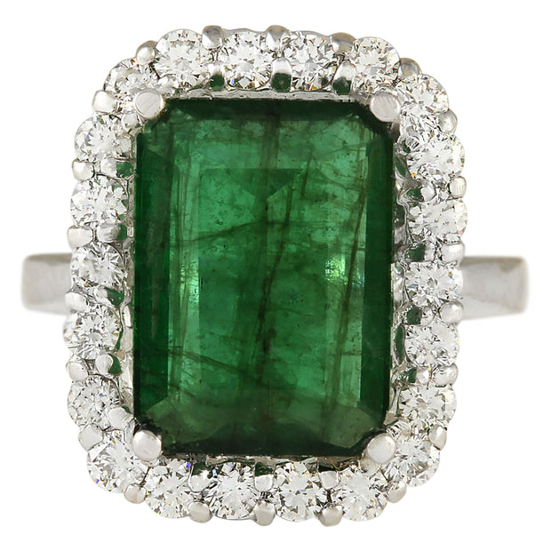 5.95 Carat Natural Emerald 14K White Gold Diamond Ring - Fashion Strada