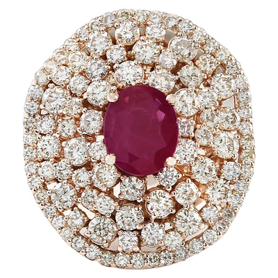 5.98 Carat Natural Ruby 14K Rose Gold Diamond Ring - Fashion Strada