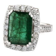 6.00 Carat Natural Emerald 14K White Gold Diamond Ring - Fashion Strada