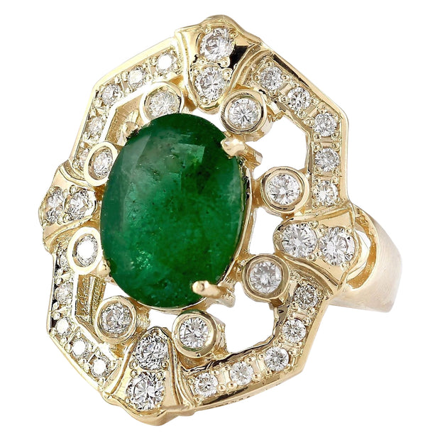 6.00 Carat Natural Emerald 14K Yellow Gold Diamond Ring - Fashion Strada
