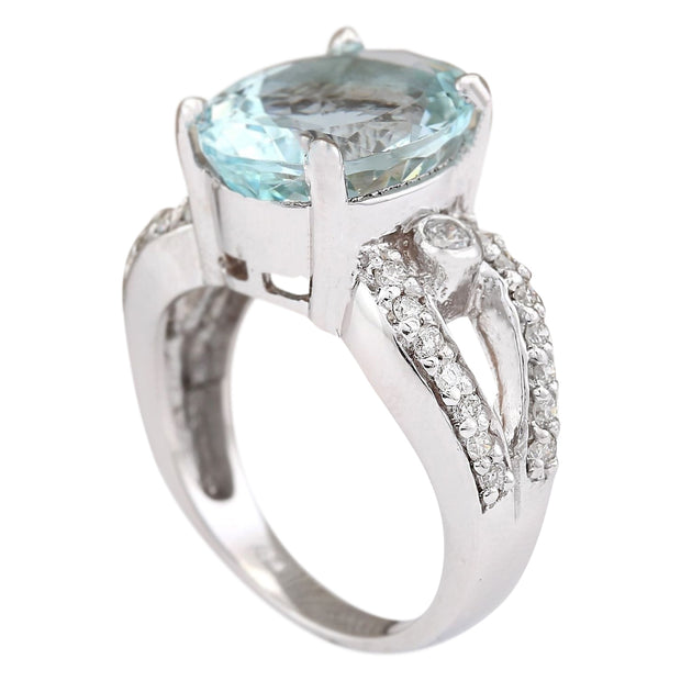 6.02 Carat Natural Aquamarine 14K White Gold Diamond Ring - Fashion Strada