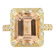 6.03 Carat Natural Morganite 14K Yellow Gold Diamond Ring - Fashion Strada