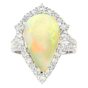 6.04 Carat Natural Opal 14K White Gold Diamond Ring - Fashion Strada