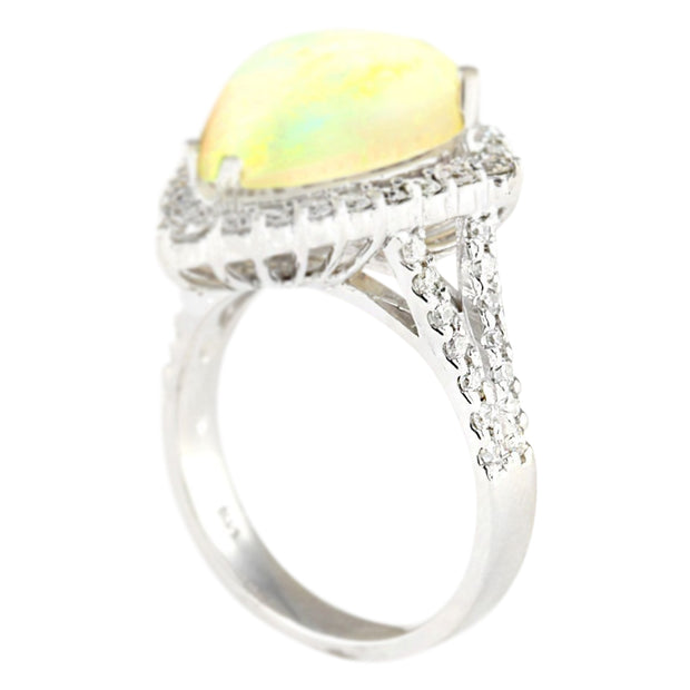 6.04 Carat Natural Opal 14K White Gold Diamond Ring - Fashion Strada