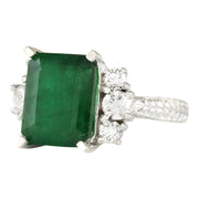6.10 Carat Natural Emerald 14K White Gold Diamond Ring - Fashion Strada