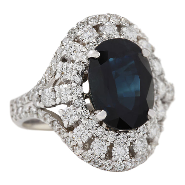 6.15 Carat Natural Sapphire 14K White Gold Diamond Ring - Fashion Strada