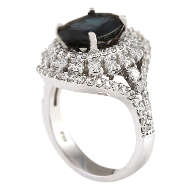 6.15 Carat Natural Sapphire 14K White Gold Diamond Ring - Fashion Strada
