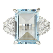 6.16 Carat Natural Aquamarine 14K White Gold Diamond Ring - Fashion Strada