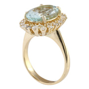 6.27 Carat Natural Aquamarine 14K Yellow Gold Diamond Ring - Fashion Strada