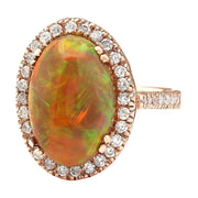 6.32 Carat Natural Opal 14K Rose Gold Diamond Ring - Fashion Strada