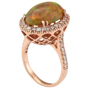 6.32 Carat Natural Opal 14K Rose Gold Diamond Ring - Fashion Strada