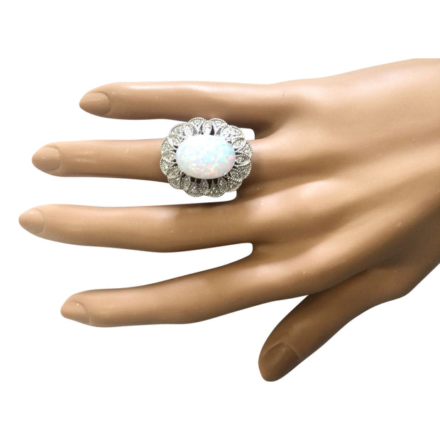6.32 Carat Natural Opal 14K White Gold Diamond Ring - Fashion Strada