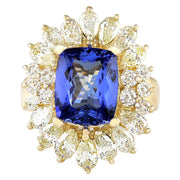 6.33 Carat Natural Tanzanite 14K Yellow Gold Diamond Ring - Fashion Strada