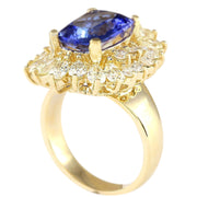 6.33 Carat Natural Tanzanite 14K Yellow Gold Diamond Ring - Fashion Strada