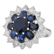 6.37 Carat Natural Sapphire 14K White Gold Diamond Ring - Fashion Strada