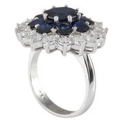 6.37 Carat Natural Sapphire 14K White Gold Diamond Ring - Fashion Strada