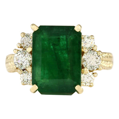 6.38 Carat Natural Emerald 14K Yellow Gold Diamond Ring - Fashion Strada