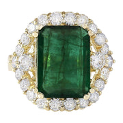 6.40 Carat Natural Emerald 14K Yellow Gold Diamond Ring - Fashion Strada