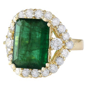 6.40 Carat Natural Emerald 14K Yellow Gold Diamond Ring - Fashion Strada