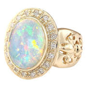 6.40 Carat Natural Opal 14K Yellow Gold Diamond Ring - Fashion Strada