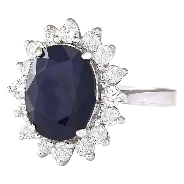 6.42 Carat Natural Sapphire 14K White Gold Diamond Ring - Fashion Strada
