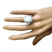 6.45 Carat Natural Opal 14K White Gold Diamond Ring - Fashion Strada