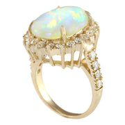 6.48 Carat Natural Opal 14K Yellow Gold Diamond Ring - Fashion Strada