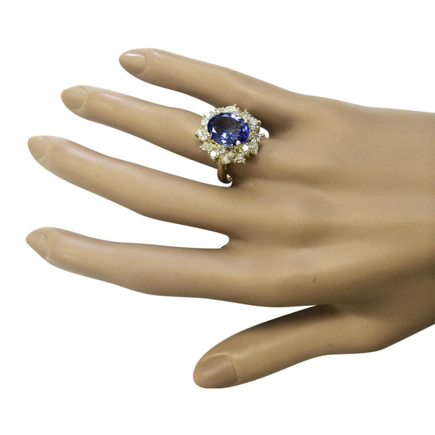 6.58 Carat Natural Tanzanite 14K Yellow Gold Diamond Ring - Fashion Strada