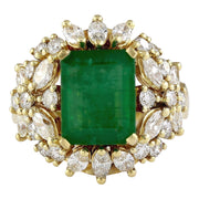 6.61 Carat Natural Emerald 14K Yellow Gold Diamond Ring - Fashion Strada