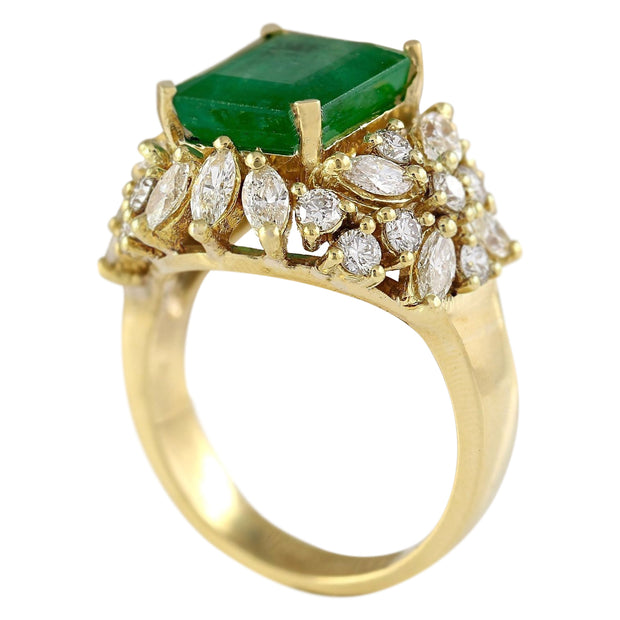 6.61 Carat Natural Emerald 14K Yellow Gold Diamond Ring - Fashion Strada
