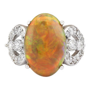 6.63 Carat Natural Opal 14K White Gold Diamond Ring - Fashion Strada