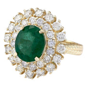6.65 Carat Natural Emerald 14K Yellow Gold Diamond Ring - Fashion Strada