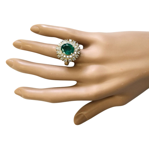 6.65 Carat Natural Emerald 14K Yellow Gold Diamond Ring - Fashion Strada