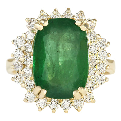 6.69 Carat Natural Emerald 14K Yellow Gold Diamond Ring - Fashion Strada