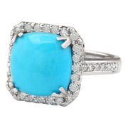 6.70 Carat Natural Turquoise 14K White Gold Diamond Ring - Fashion Strada