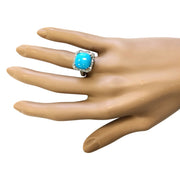 6.70 Carat Natural Turquoise 14K White Gold Diamond Ring - Fashion Strada