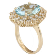 6.73 Carat Natural Aquamarine 14K Yellow Gold Diamond Ring - Fashion Strada