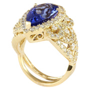 6.75 Carat Natural Tanzanite 14K Yellow Gold Diamond Ring - Fashion Strada