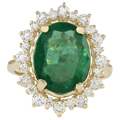 6.77 Carat Natural Emerald 14K Yellow Gold Diamond Ring - Fashion Strada