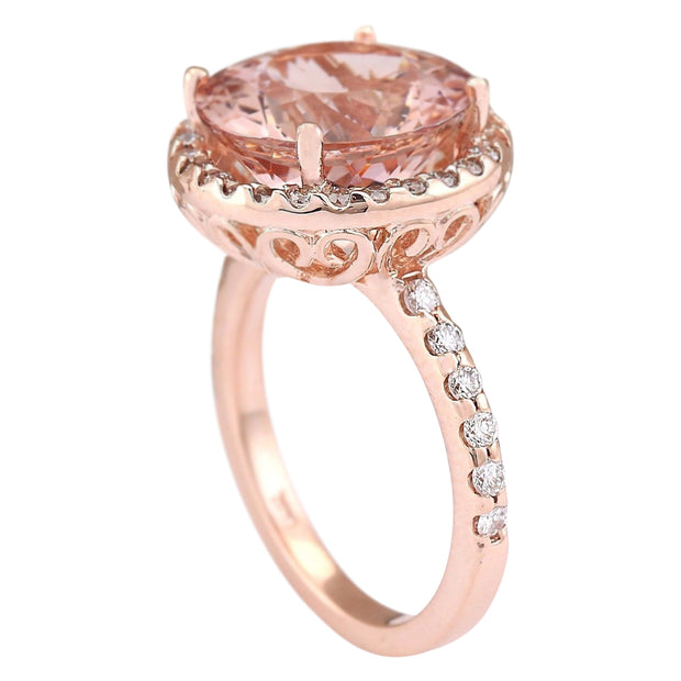 6.80 Carat Natural Morganite 14K Rose Gold Diamond Ring - Fashion Strada