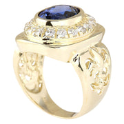 6.81 Carat Natural Tanzanite 14K Yellow Gold Diamond Ring - Fashion Strada