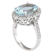 6.90 Carat Natural Aquamarine 14K White Gold Diamond Ring - Fashion Strada