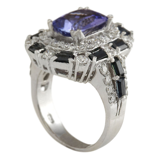 6.90 Carat Natural Tanzanite Sapphire 14K White Gold Diamond Ring - Fashion Strada