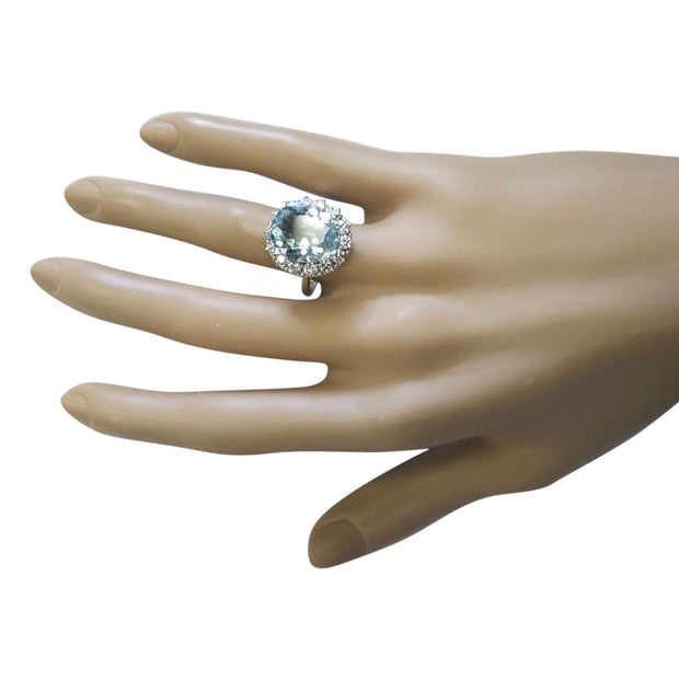 7.01 Carat Natural Aquamarine 14K White Gold Diamond Ring - Fashion Strada