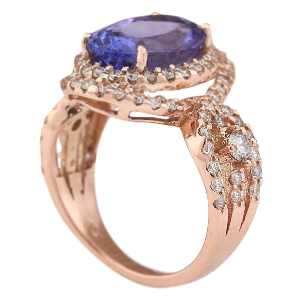7.02 Carat Natural Tanzanite 14K Rose Gold Diamond Ring - Fashion Strada